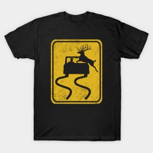 Swerving Car Meets Deer Crossing Vintage Road Sign T-Shirt